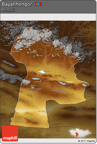 Physical 3D Map of Bayanhongor, darken