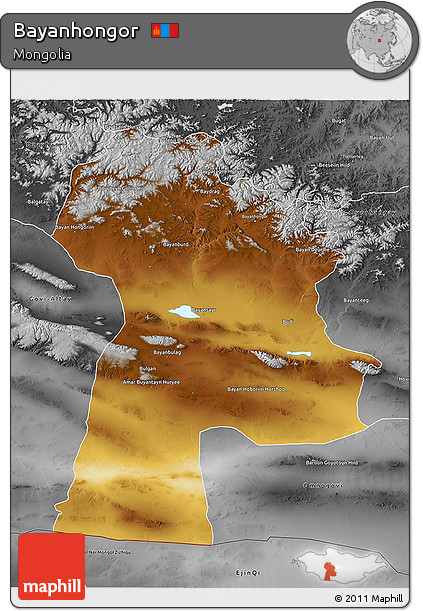 Physical 3D Map of Bayanhongor, desaturated