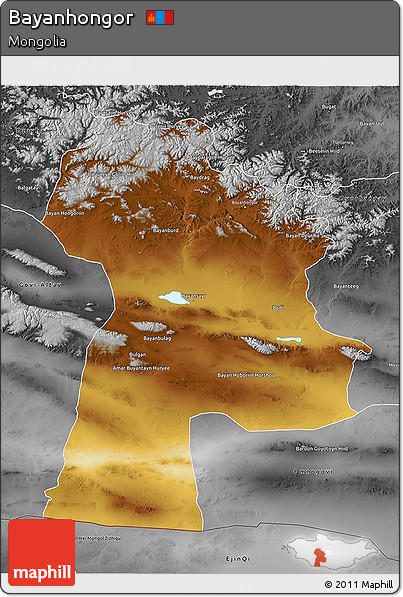 Physical 3D Map of Bayanhongor, desaturated