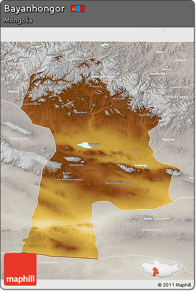 Physical 3D Map of Bayanhongor, lighten, semi-desaturated