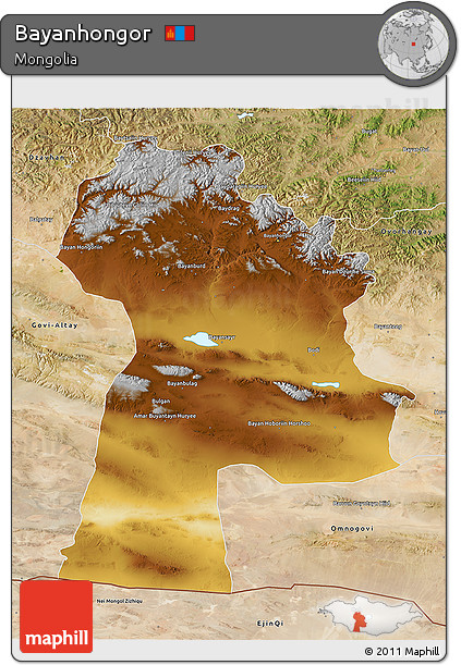 Physical 3D Map of Bayanhongor, satellite outside