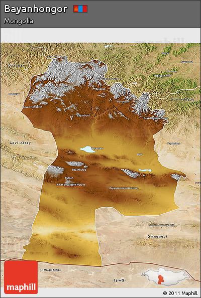 Physical 3D Map of Bayanhongor, satellite outside