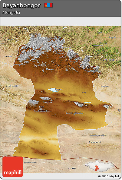 Physical 3D Map of Bayanhongor, satellite outside