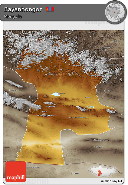 Physical 3D Map of Bayanhongor, semi-desaturated