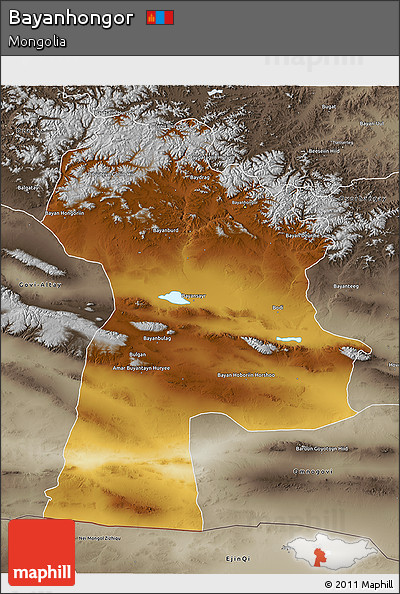 Physical 3D Map of Bayanhongor, semi-desaturated