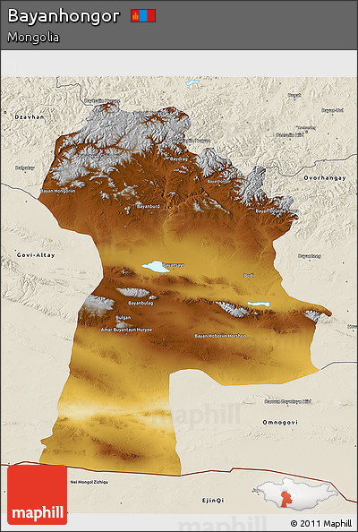 Physical 3D Map of Bayanhongor, shaded relief outside
