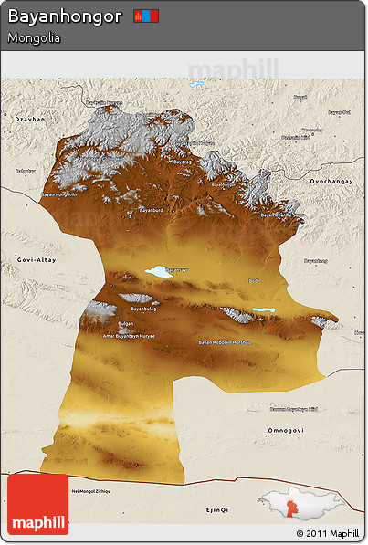 Physical 3D Map of Bayanhongor, shaded relief outside
