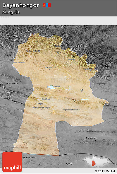 Satellite 3D Map of Bayanhongor, darken, desaturated