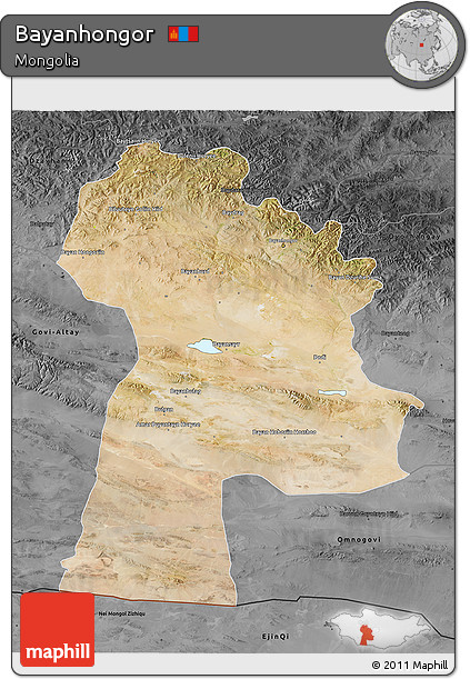 Satellite 3D Map of Bayanhongor, darken, desaturated