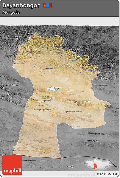 Satellite 3D Map of Bayanhongor, darken, desaturated