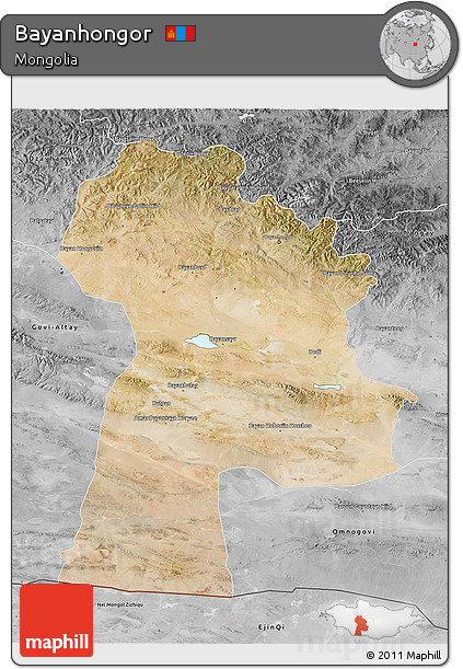 Satellite 3D Map of Bayanhongor, desaturated