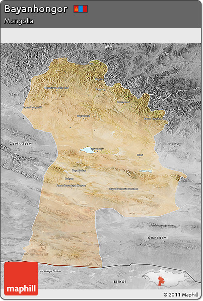 Satellite 3D Map of Bayanhongor, desaturated