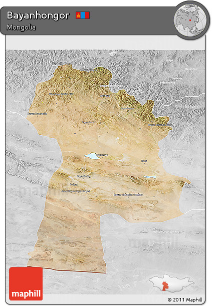 Satellite 3D Map of Bayanhongor, lighten, desaturated