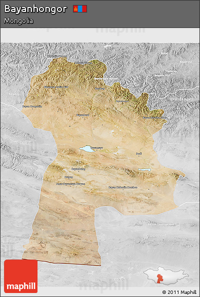 Satellite 3D Map of Bayanhongor, lighten, desaturated
