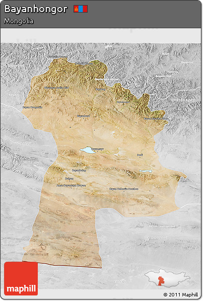 Satellite 3D Map of Bayanhongor, lighten, desaturated