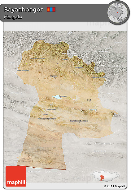 Satellite 3D Map of Bayanhongor, lighten, semi-desaturated