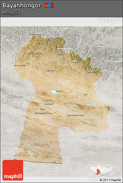 Satellite 3D Map of Bayanhongor, lighten, semi-desaturated