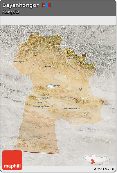 Satellite 3D Map of Bayanhongor, lighten, semi-desaturated