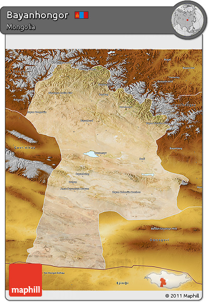 Satellite 3D Map of Bayanhongor, physical outside