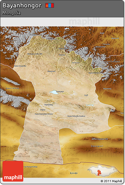 Satellite 3D Map of Bayanhongor, physical outside