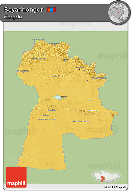 Savanna Style 3D Map of Bayanhongor, single color outside