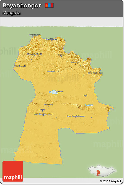 Savanna Style 3D Map of Bayanhongor, single color outside