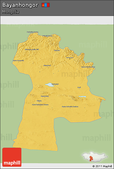 Savanna Style 3D Map of Bayanhongor, single color outside