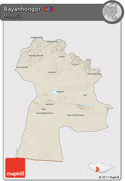 Shaded Relief 3D Map of Bayanhongor, cropped outside