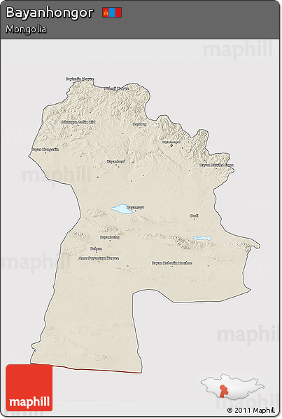 Shaded Relief 3D Map of Bayanhongor, cropped outside
