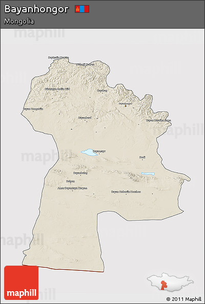 Shaded Relief 3D Map of Bayanhongor, cropped outside