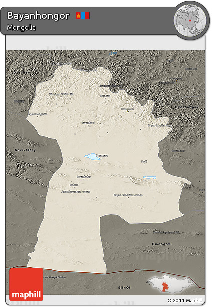 Shaded Relief 3D Map of Bayanhongor, darken