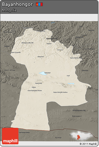 Shaded Relief 3D Map of Bayanhongor, darken