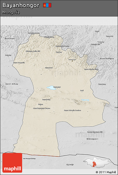 Shaded Relief 3D Map of Bayanhongor, desaturated