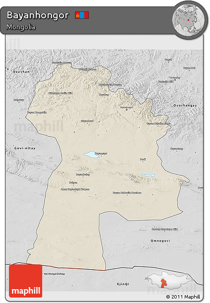 Shaded Relief 3D Map of Bayanhongor, desaturated