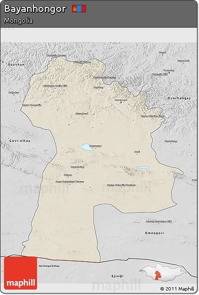 Shaded Relief 3D Map of Bayanhongor, desaturated