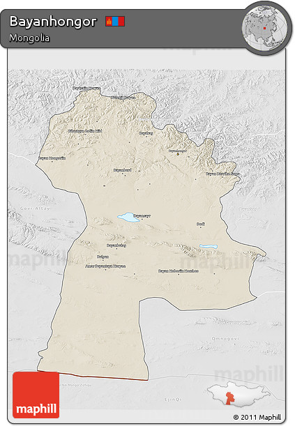 Shaded Relief 3D Map of Bayanhongor, lighten, desaturated