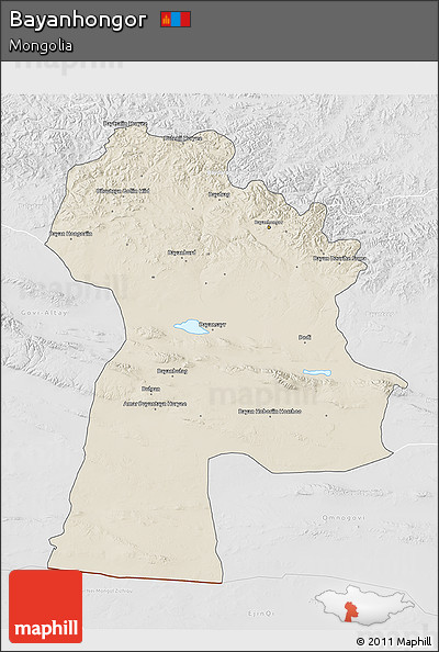 Shaded Relief 3D Map of Bayanhongor, lighten, desaturated