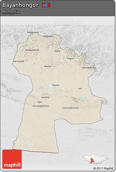 Shaded Relief 3D Map of Bayanhongor, lighten, desaturated
