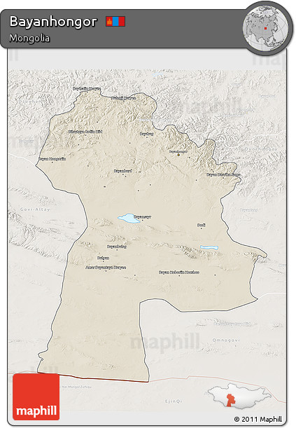 Shaded Relief 3D Map of Bayanhongor, lighten