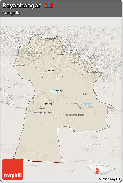 Shaded Relief 3D Map of Bayanhongor, lighten