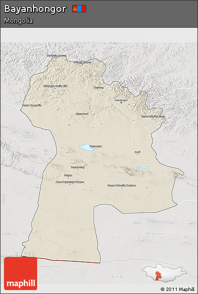 Shaded Relief 3D Map of Bayanhongor, lighten, semi-desaturated