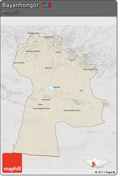 Shaded Relief 3D Map of Bayanhongor, lighten, semi-desaturated
