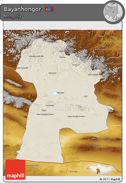 Shaded Relief 3D Map of Bayanhongor, physical outside