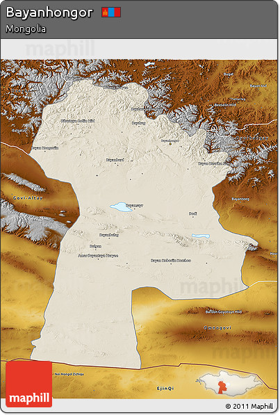 Shaded Relief 3D Map of Bayanhongor, physical outside
