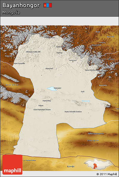 Shaded Relief 3D Map of Bayanhongor, physical outside