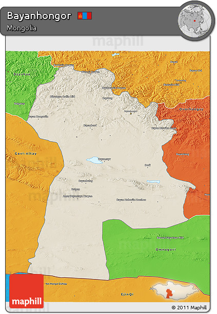Shaded Relief 3D Map of Bayanhongor, political outside