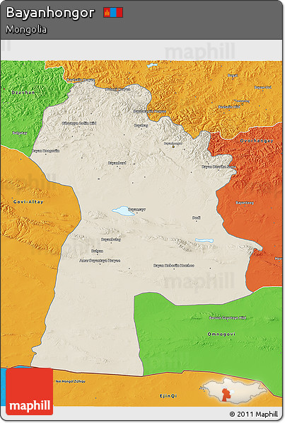 Shaded Relief 3D Map of Bayanhongor, political outside