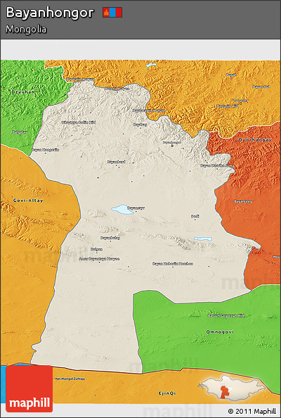 Shaded Relief 3D Map of Bayanhongor, political outside