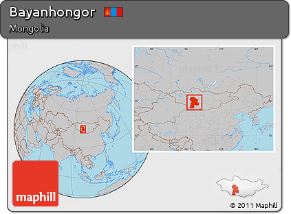 Gray Location Map of Bayanhongor, within the entire country