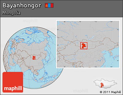 Gray Location Map of Bayanhongor, within the entire country